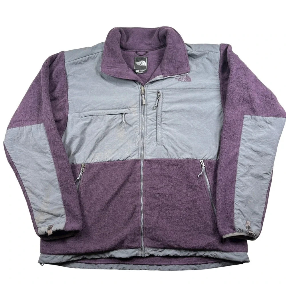 The North Face Denali Jacket Men XL Purple Gray Fleece Full Zip Outdoor Coat